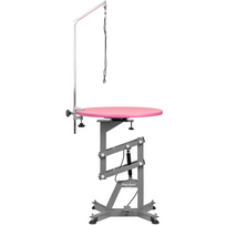 „Shernbao Air Lift Grooming Table“ – kirpimo stalas su 60 cm pasukamu stalviršiu ir pneumatiniu keltuvu, rožinis.