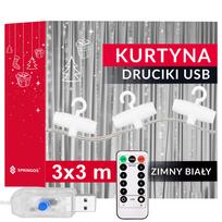LED lempučių girlianda-užuolaida, 300 LED, USB, šaltai balta, 3 x 3 m, Springos CL4023