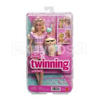 BARBIE TWINNING LOOKS šviesiaplaukės lėlės ir šunelio rinkinys (JFP36)