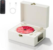 Multimedijos grotuvas Įkraunamas odinis CD grotuvas Bluetooth, namams, baltas, 1 vnt