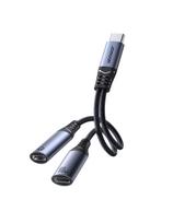 2in1 Adapteris, įkroviklis + ausinės USB-C iki 2x USB-C juodos spalvos