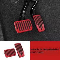 Futhope Car Foot Pedal Pads Covers For Tesla Model 3 Y Highland 2025-2025 Litchi grain anti Slip Accelerator Brake Rest Pedal raudona