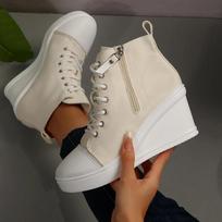 35-42 Women Spring Autumn New Fashion Outdoor Lightweight Canvas Shoes For Woman Wedge Increase Heig Casual Platform Sneakers 40 smėlis