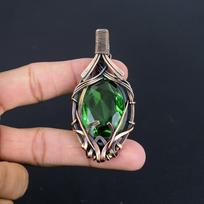 Tsavorite Pendant, 999 Copper Wire Wrapped Gemstone Jewelry, Handmade Amazing Pendant, For Thanksgiving 2.55 Inches