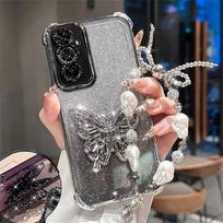 Pearl Bracelet Butterfly Holder Phone Case For Samsung S25 S24 S23 S22 S21 S20 Plus FE Ultra S25 Edge Glitter Shockproof Cover For Samsung S25FE