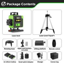 HGLINE 4D lazerinis nivelyras 16 linijų pasukamas nivelyras įkraunamas 360 automatinis žalias niveliavimo įrankis su nuotoliniu valdymu per programėlę 1.5M Tripods Set