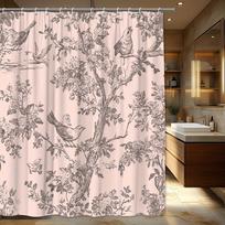 Shower Curtain: Vintage Birds and Floral Design for a Classic and Elegant Bathroom Look W90XH180cm