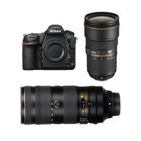 Nikon D850 DSLR fotoaparatas + AF-S 24-70mm f/2.8E ED VR + AF-S NIKKOR 70-200mm f/2.8E FL ED VR priartinantis objektyvas juoda