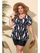 Vetacats25 Plus Size Women's European American Print Tankini Swimsuit 3XL raudona