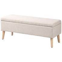 HOMCOM Suoliukas Minkštas suoliukas su daiktadėže Lovos suoliukas su linine išvaizda prieškambario miegamajame Svetainė Ruberoidas Smėlio spalvos 110 x 39 x 45 cm