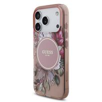 Guess IML Flowers virvelės dėklas su MagSafe, skirtas iPhone 17 Pro, rožinės spalvos