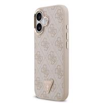 Guess PU Leather 4G Strass Triangle Logo Gold Frame MagSafe dėklas skirtas Apple iPhone 17 rožinės spalvos