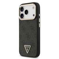 Guess PU Leather 4G Strass Triangle Logo Gold Frame MagSafe dėklas skirtas Apple iPhone 17 Pro juodos spalvos