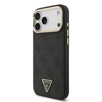 Guess PU Leather 4G Strass Triangle Logo Gold Frame MagSafe dėklas skirtas Apple iPhone 17 Pro Max juodos spalvos