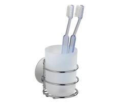 WENKO 18779100-Dantų šepetėlių puodelis TURBO-LOC RUND STAHL 7,5x9 cm blizgus chromas/balta