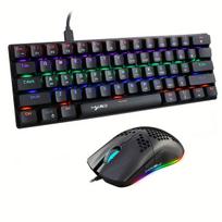 61 klavišų spalvota mechaninė klaviatūra + laidinė RGB pelė.