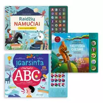 3 garsinių knygelių rinkinys: Raidžių namučiai. Eiliuota ir įgarsinta abėcėlė + Įgarsinta linksmoji ABC. Mokomės tarti abėcėlės raidėmis žymimus garsus + Tautiška giesmė. Lietuvos valstybės himnas