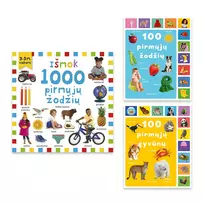 3 knygų rinkinys pirmieji žodžiai: 100 pirmųjų gyvūnų + 100 pirmųjų žodžių + Išmok 1000 pirmųjų žodžių