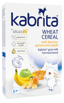 KABRITA® kvietinė košė ožkos pieno pagrindu su bananu, abrikosu ir obuoliu, 6 mėn.+, 180 g., 209