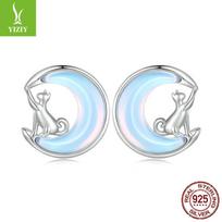 Niche Light Luxury Moon Cat Stud Earrings Female, Temperament S925 Sterling Silver Earrings 925 silver