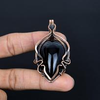 Juodo akių obsidiano pakabukas Rankų darbo brangakmenių papuošalai, 999 varinės vielos apvyniotas pakabukas, Unikalus dizaino papuošalo pakabukas 2.56 Inches