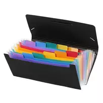 Dėklas dokumentams Viquel Rainbow, 26x13,5cm, 12 skyrelių, su gumelėmis, plastikinis, juodos spalvos