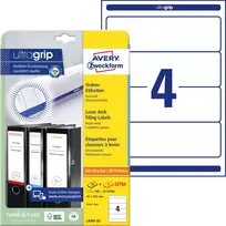 Lipnios etiketės segtuvams Avery Zweckform, A4, 192x61mm, pakuotėje 25 lapai, baltos spalvos