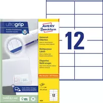 Lipnios etiketės Avery Zweckform, A4, 105x48mm, 12 etikėčių lape, be rėmelio, 100 lapų, baltos spalvos spalvos
