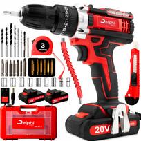 Akumuliatorinis smūginis gręžtuvas-suktuvas Delphi Tools 20V su 2 baterijomis, lagaminu ir pilnu priedų komplektu