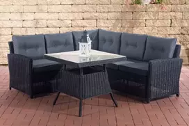 Kampinė sofa Sierra, apvalus rotango, geležies pilka