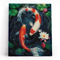 Deimantinė mozaika Koi karpiai tarp lotosų LG360e, 40x50 cm, Diamond painting