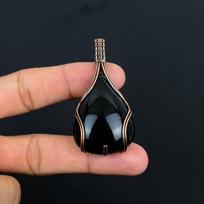 Juodo Obsidiano Akių Pakabukas Brangakmenio Rankų Darbo Papuošalas, 999 Vario Vielos Aptintas Pakabukas, Dovana Žmonai Papuošalas 2.43 Inches