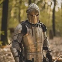 Viduramžių viso kūno riterio kostiumas Barbuta skydo šalmas Švelniojo plieno šarvai LARP'ui Pilnas kostiumas Plieninė dėvima apranga Cospla'i