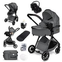 Vežimėlis 3 in 1 + automobilinė kėdutė, komplektas SoHo, lengvas, pilkas/sidabro