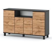 Komoda 140Cm Geriausia 4 Durų Spinta Pilka Matinė / Ąžuolinė Wotan