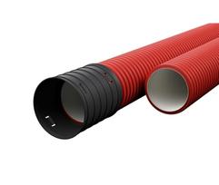 Raudonas gofruotas vamzdis D110 / d61 su virve Ecopipe (be halogenų, 50m)