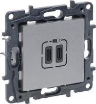 USB dvigubas C tipo kištukinis lizdas Valena Life Legrand 863339 (aluminio spalva)