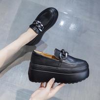Fashion 8cm New Genuine Leather Autumn Platform Flats Sneakers Women Shoes Slip on Women Ankle Summer Chunky Heels Fashion Ladies Boots 33 juoda