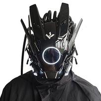 Jaupto Cyberpunk Mask  Round Lights With Woven Masks Role-playing Halloween Suitable For Party Music Festival Accessories balta