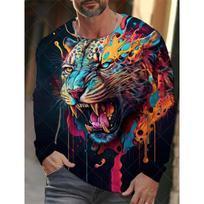 Vintažiniai vyriški marškinėliai ilgomis rankovėmis 3d spausdinti marškinėliai Madingi gyvūnai Leopard Grafika Drabužiai Rankovės Vyriški negabaritiniai gatvės drabužiai S