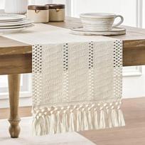 Smėlio spalvos Boho staltiesė su kutais Rankų darbo austas staltiesės takelis Rustic Farmhouse staltiesės takelis virtuvės pietų stalui Namų dekoras 30x90cm smėlis