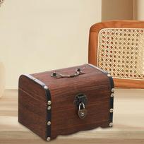 Wooden Box Piggy Bank Vintage with Heart Lock Treasure Jewelry Storage Case for Valentines Day