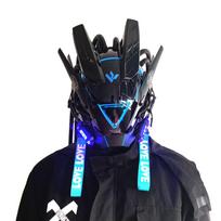 Jaupto Pipehair Punk Mask Helmet,led Light Futuristic Techwear Mask,sci-fi Full-face Punk Helmet Costume Accessory mėlyna