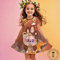 Kuromi Nauja Vasarinė Mergaičių Suknelė Labubu 3D Spausdinta Madinga Animacinio Filmo Mielos Princesės Mergaičių Drabužiai Sijonas Šventė Labubu 100