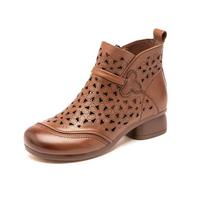 Madingi GKTINOO 2025 m. vasariniai ankle boots batai, natūralios odos batai moterims, su vidutiniu kulnu, sandalai, su šoniniu užtrauktuku, su išpjovomis, kvėpuojantys, Mujer Zapatos 35