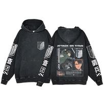 Attack On Titan Anime Drabužiai Levi Ackerman Grafinis Su Gobtuvu Vyriški Moteriški Medvilniniai Džemperiai Retro Skalbtas Džemperis Harajuku Gatvės Apranga S