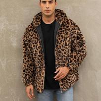 Madingas Naujas Šiltas meilės Žiemos Striukė Vyriškas paltas moteris Su gobtuvu dirbtinis kailis Leopardas Laisvalaikio plonas Parkas Vyriškas Žiemos Paltas XXL mėlyna