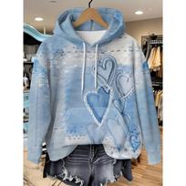 Romantic sea salt love print for old style women's sweatshirt 3D digital print drawstring + front pocket design long-sleeved hoodie fashion L