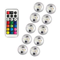10 vnt. Mini panardinamas RGB LED šviestuvas su nuotolinio valdymo pultu vazai, akvariumui, sūkurinei voniai, baseinui