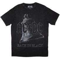 AC/DC Stone Wash T-Shirt: Back In Black Bell OFFICIAL NEW L